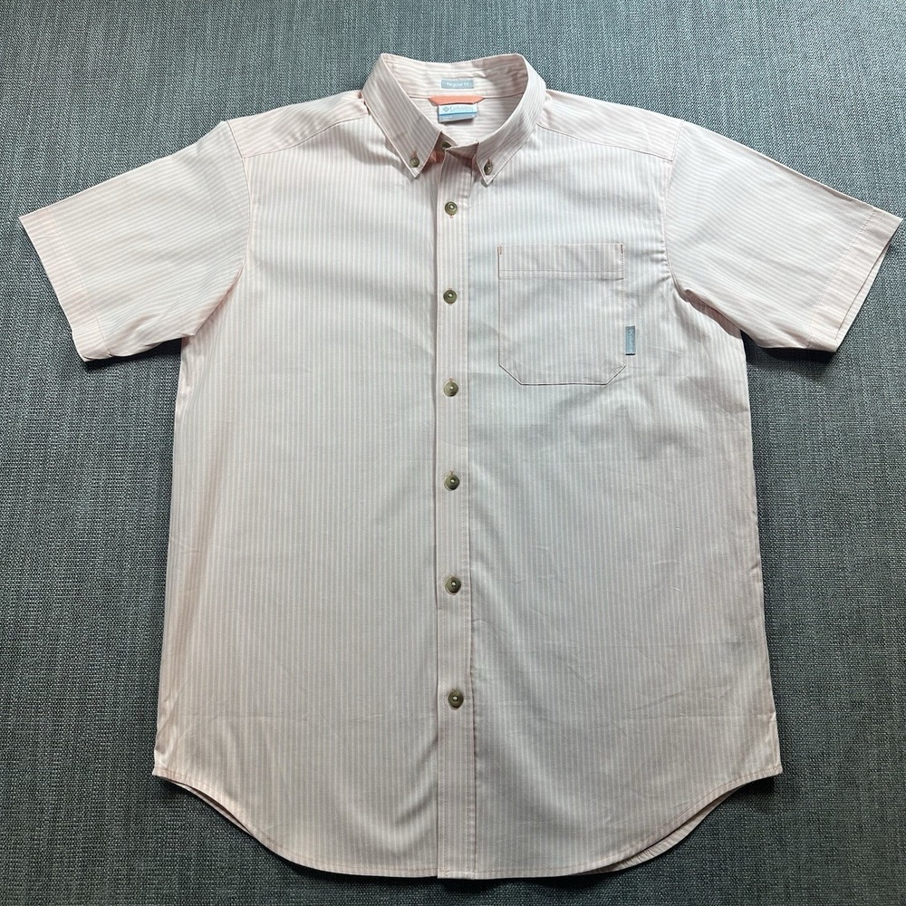 Columbia Shirt Mens Small Pink Short Sleeve Regular Fit Outdoor Casual Button Up